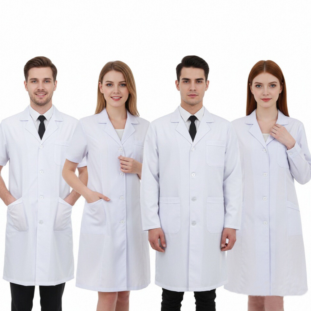 Medical Lab Research - Profesjonalny biały fartuch lekarski, kostium do